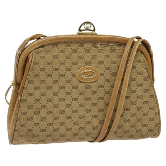 GUCCI Micro GG Supreme Shoulder Bag PVC Beige Gold 001 261 1053 Auth BA2223 - Picture 1 of 16